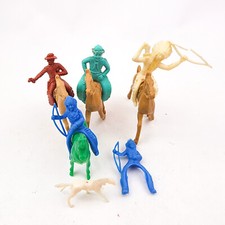 Vintage Plastic Cowboys Indians Horses Wild West Figures Lot 10 WEAR  FLAW