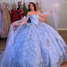 Sky Blue Sweetheart Quinceanera Dresses Lace Appliques Beaded Ball Gown Sweet 15