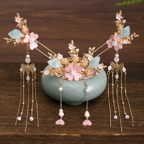 Chinese Hair Accessories Retro Flower Hairpins Clips Hair Sticks Pendant Earring - Picture 5 of 13