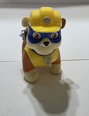 Spin Master Paw Patrol Rubble Super Pup Hero Poseable Toy Figure With Blue Mask.