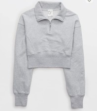 Offline by Aerie Cropped Half-Zip Sweatshirt Heather Gray Size Medium