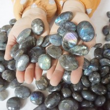 50Pcs 2.2LB Tiny Natural Rainbow Labradorite Quartz Crystal Palm Tumbled Healing