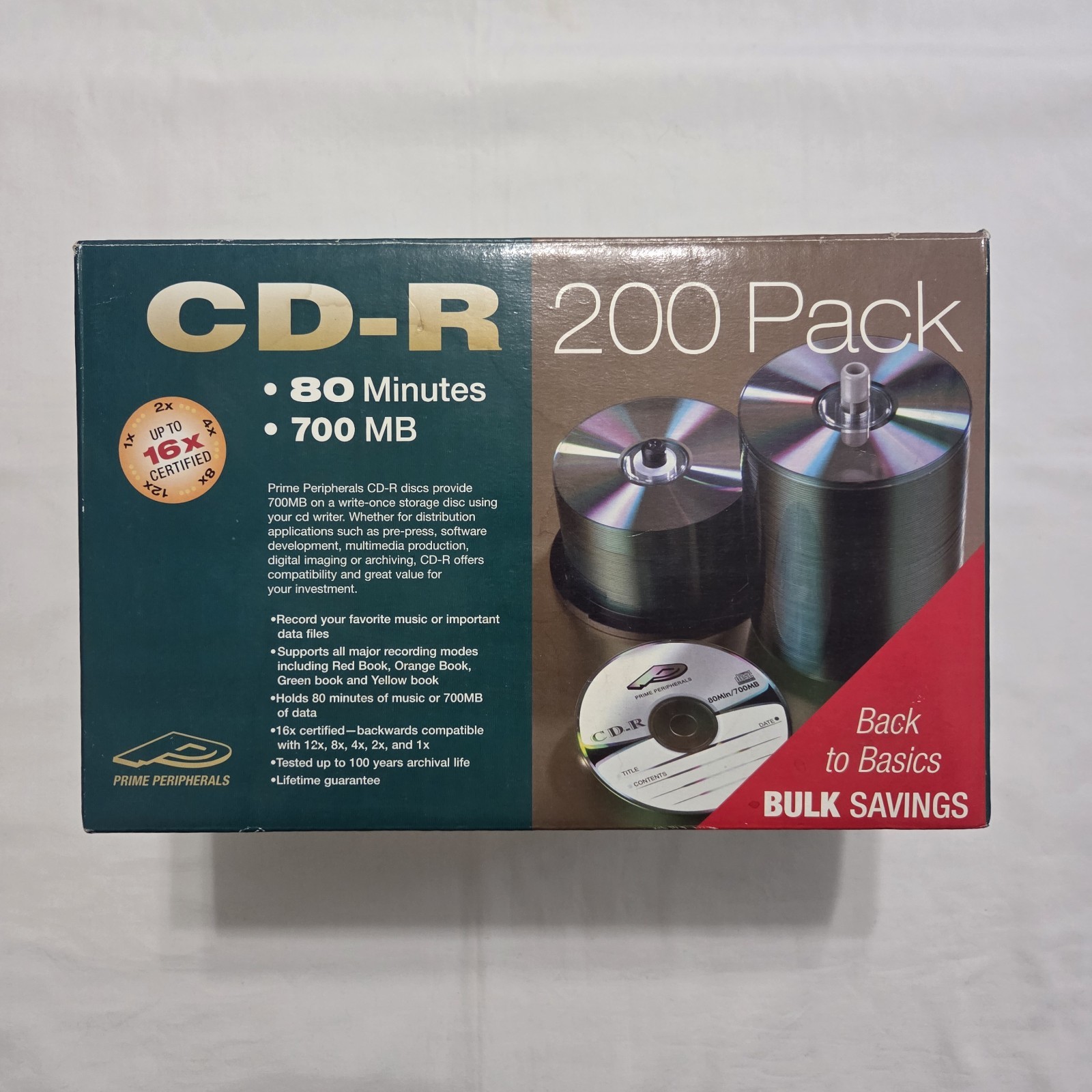 Prime Peripherals CD-R 200 Pack 80 Minutes 700 MB 16x Certified Blank Media Disc