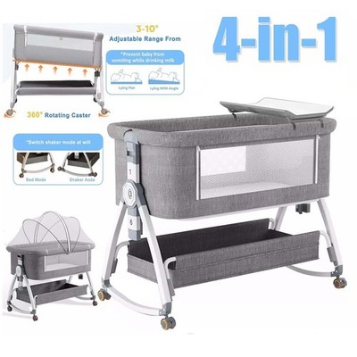 4 in 1 Kinderbett Babybett Beistellbett Zustellbett Höhenverstellbar mit Rollen