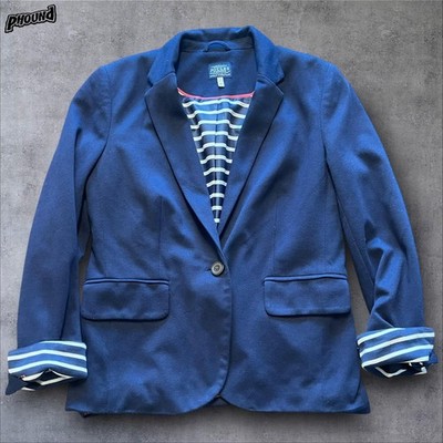 Joules Blazer Womens 8 Navy Single Button Striped Lining Notch Lapel Jacket