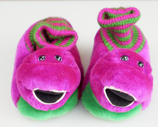 Vintage 1990's Barney Slippers Youth Children Size 2 Plush - Excellent Condition