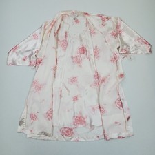 Vtg 90s PRIVATE LUXURIES 2 Pc Peignoir Set Robe Nightie Sz L/XL Pink Floral