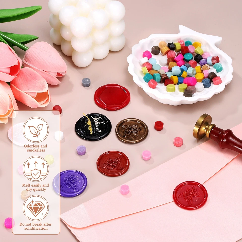 Kit de 4 cuentas de sellado de cera hexagonales negras/verdes/cremas/plateadas Foto 4 de 4