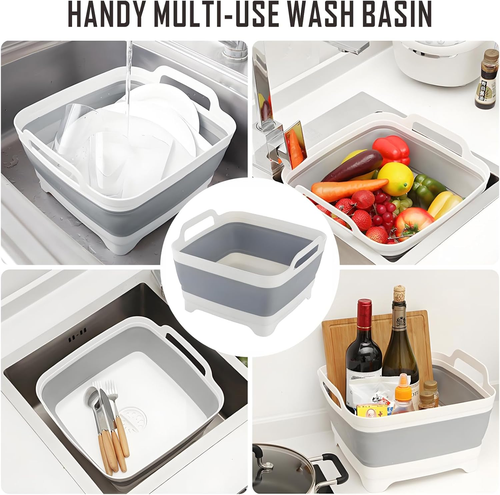 Collapsible Dish Basin with Drain Plug, 9L 2.4 Gallon Portable Wash Basin Dishpa - Picture 5 of 12