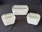 Vtg PYREX Unmarked True Opal White 501 & 502 Refrigerator Dish Set w/ Ribbed Lid