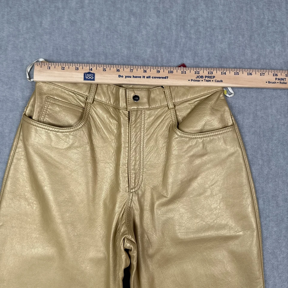 Брюки женские Nicola Berti 8 золотистые натуральная итальянская кожа прямые штанины с высоким подъемом - Изображение 3 из 4