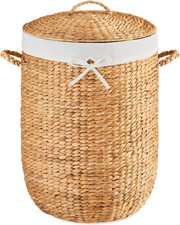 round Laundry Hamper W/Lid, Handwoven Laundry Basket, Built-In Handles & Removab