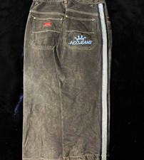 Vintage tribal JNCO Men s 36x32 Black Wide-Leg Baggy Denim Jeans Side Stripe