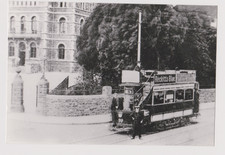 Photograph of a Old Tram No 80 with  "Reckitt's Blue" advert showing