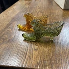 Fenton Boots With Cat- Slipper- Shoe- Art Glass-Hobnail- Lot Of 2 Vintage