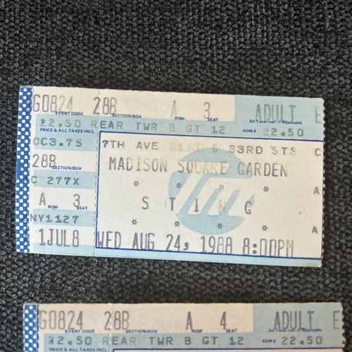 2 Sting Concert Ticket Stub August 24 1988 NYC Madison Square Garden ...