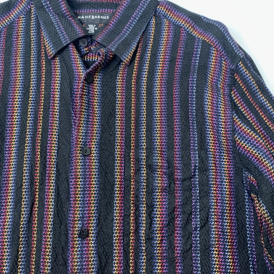 Vintage Jhane Barnes Dress Shirt Mens M Medium Striped Silk Blend Retro Disco - Image 3 of 4