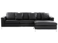 Modernes Ecksofa Echtleder 3 Zierkissen Schwarz Oslo