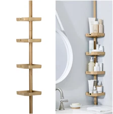 4 Tier Tension Corner Shower Organizer Caddy White Gold, Adjust Height 4' - 8.5'