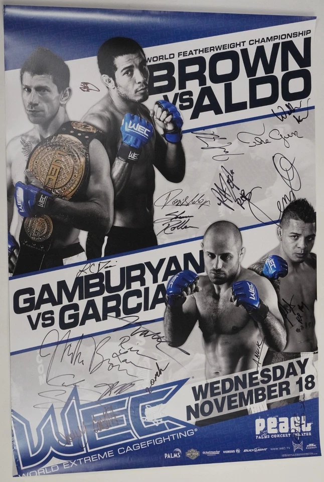 Jose Aldo Mike Brown Cub Swanson Signed by Card WEC 44 Fight Poster UFC SBC 107 - Image 2 of 4