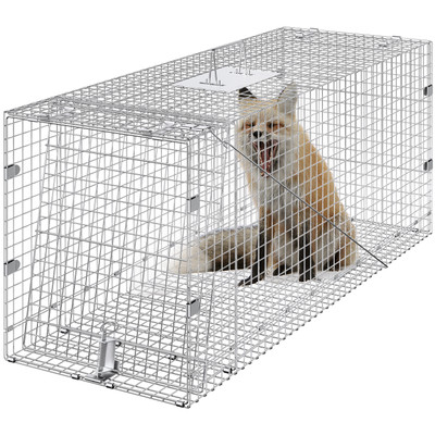 VEVOR Live Animal Cage Trap 42'' x 16'' x 18'' Humane Cat Trap Cats Squirrels Mouse