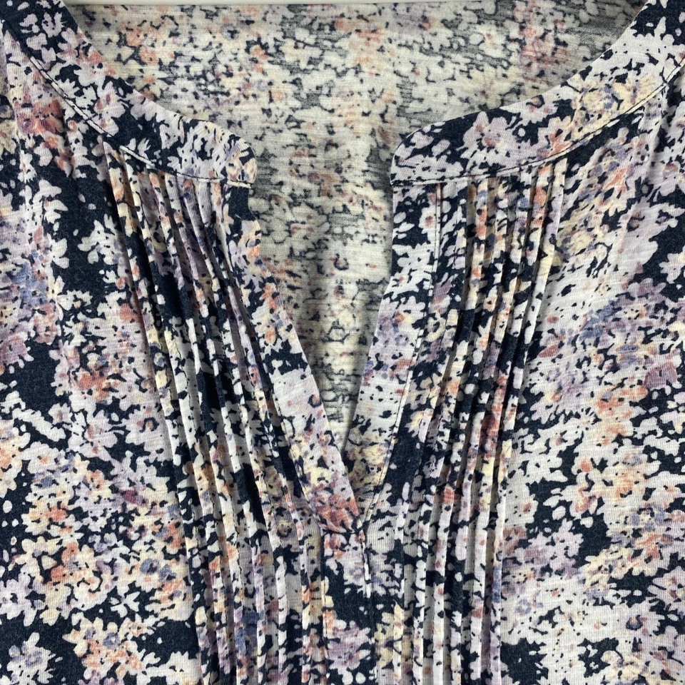 Top túnica Jill XL azul floral pintuck manga 3/4 cuello dividido mezcla de algodón Foto 4 de 4