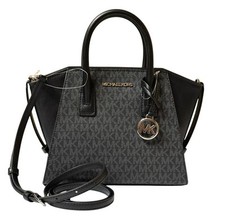 Michael Kors Avril Small Satchel Shoulder Crossbody Bag MK Signature Black