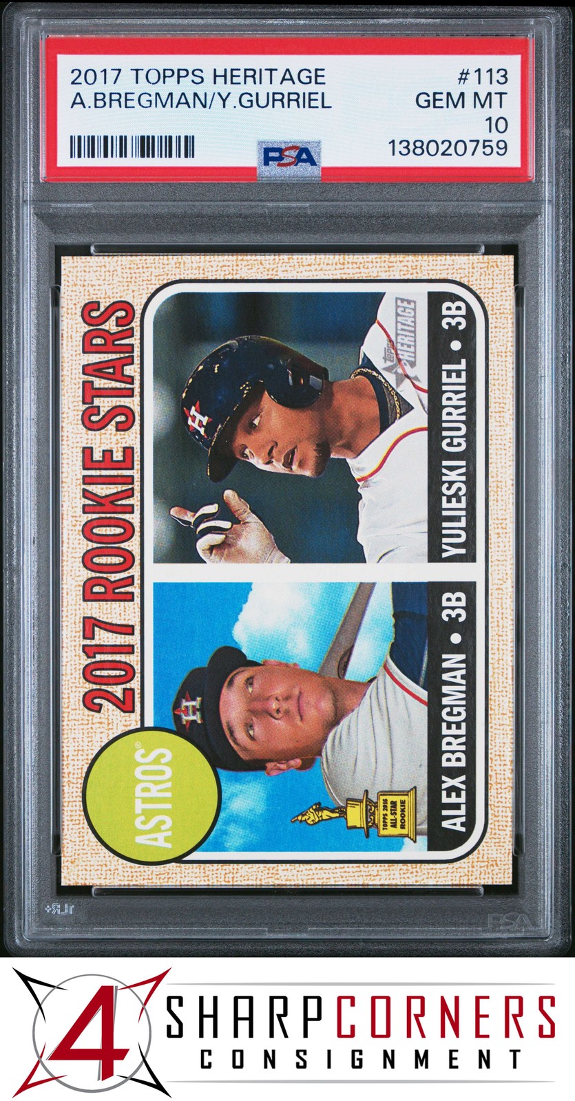 2017 TOPPS HERITAGE ALL-STAR ROOKIE #113 ALEX BREGMAN RC ASTROS PSA 10