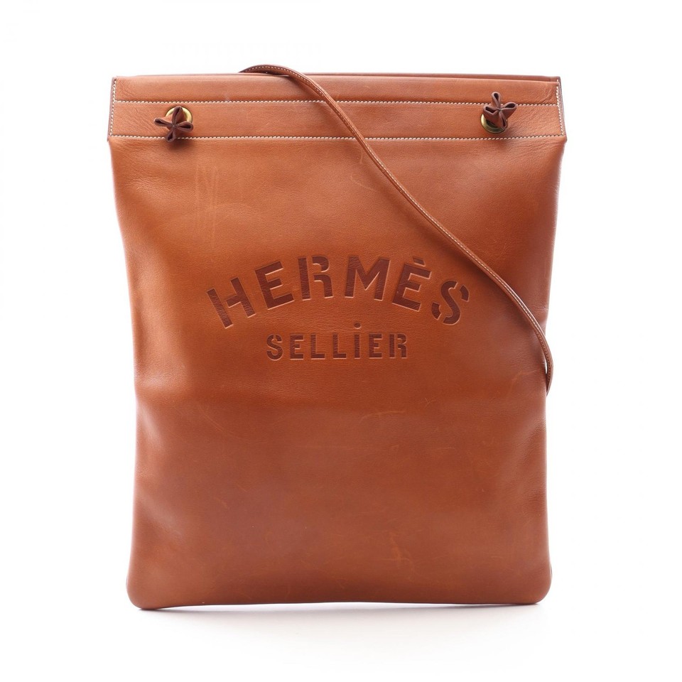 HERMES Alain GM Shoulder Bag Barenia leather Brown Fauve GHW Used Women　