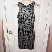 NWT Guess Sleeveless Bodycon Mini Sequin Dress W2 Black/Silver