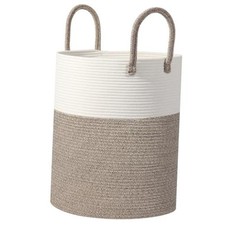 Large Woven Laundry Basket Hamper,Cotton Rope Storage Bin for 100L White Brown