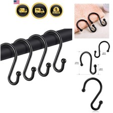 Shower Curtain Hooks Metal Rust Proof Black S Shaped 12 pack