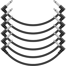 6 Pack 12" Guitar Patch Cables - Black 1/4" TS Right Angle Pedal Cord