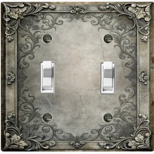 Metal Light Switch Outlet Cover Wall Plate Faded Rustic Grey Floral Frame FME109