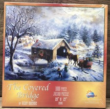 SunsOut The Covered Bridge 1000 Piece Jigsaw Puzzle Winter Scene Nicky Boehme