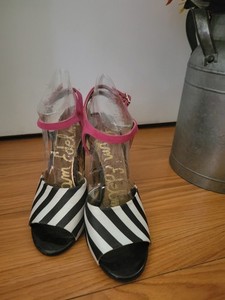 Sling Back Sam Edelman Pink Striped Sandals 6.5 Pre-owned Great Condition