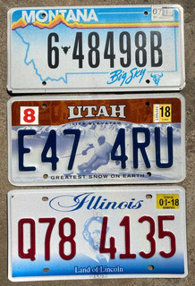 Lot of 3 expired 2018 license plate plates Montana Utah Illinois