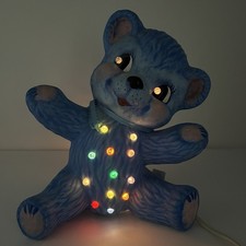 Childrens Blue Bear Night Light Lamp Ceramic Bedside Kids Nursery Blinking light