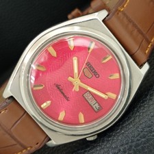 SEIKO 5 AUTOMATIC VINTAGE JAPAN 7009A MENS RED COLOR DIAL WATCH a706829-1