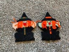 Vintage Halloween WITCHES 2 Completed Hanging Plastic Canvas