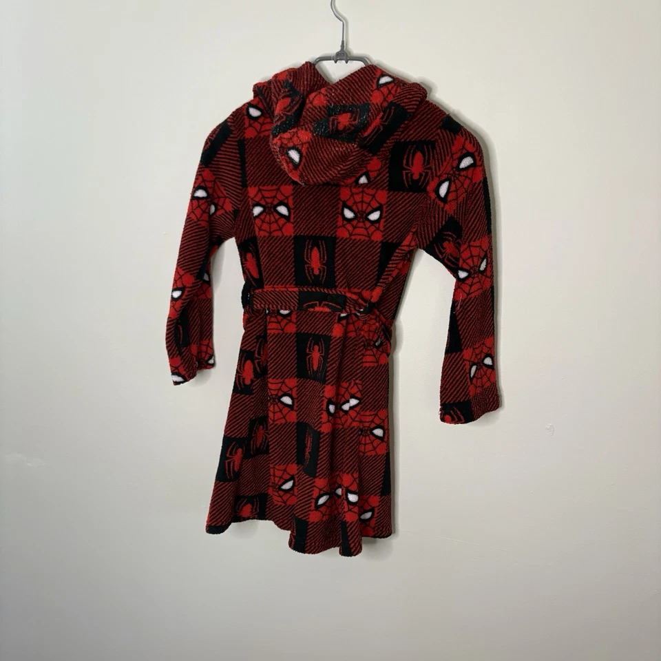 Bata de baño Spiderman para niños talla 8 mediana suave roja negra con capucha y cinturón polar E4 Foto 4 de 4