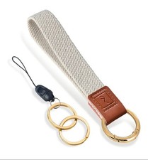 Beige Braided Lanyard Keychain Key Ring