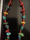Red Coral Block Turquoise Green Turquoise Beaded Necklace — photo 4