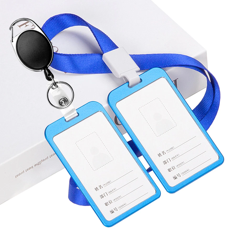 Porta insignia de identificación de trabajo de metal, retráctil con cordones de clip (negro, 2 piezas) Foto 2 de 4