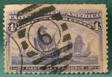 4c Fleet of Columbus-Used Single-Scott #233-Issued 1893-Fancy Cancel