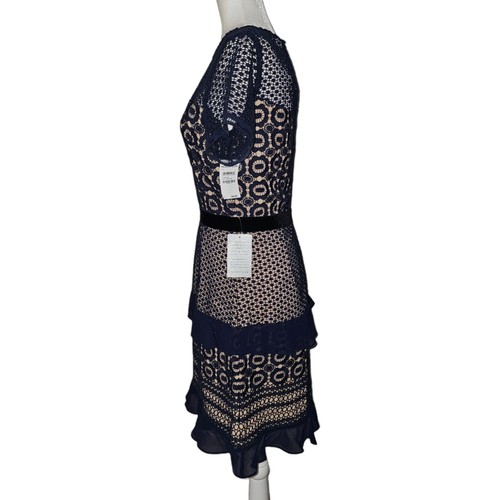 NWT Chelsea 28 Dress S Blue Lace Chiffon Trim Tiered Ruffle Cocktail Nordstrom - Picture 2 of 7