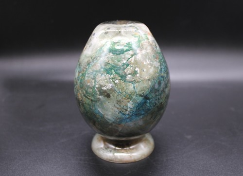 Reverse Hand Painted Glass Vase - Marbled Effect Blue Green Brown 4.75" Tall - Foto 7 di 12