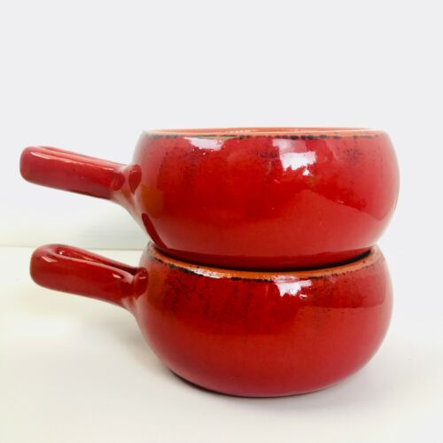 4x De Silva Terre D'Umbria Soup Casserole Bowls w Handle Red/Mustard - Picture 3 of 10