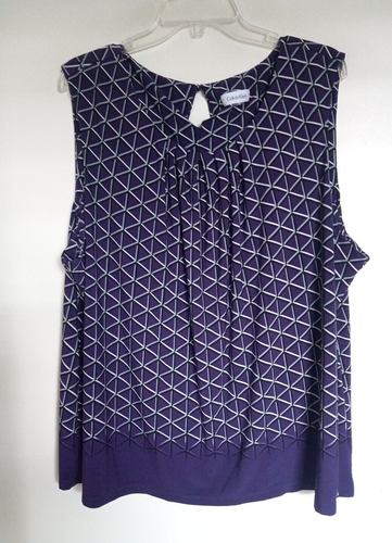 Calvin Klein Shirt Damen 3X Lila Kariert Stretch Polyester Tank Pullover - Bild 1 von 3
