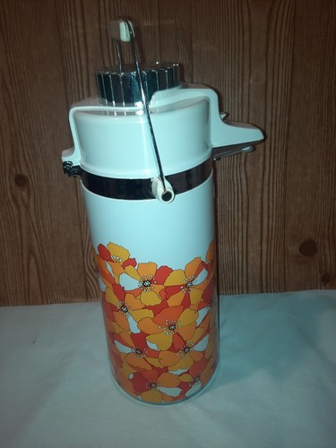 Vintage King Brand Vacuum Pump Thermos Drink Dispenser Orange Flowers 1.9L Works - Picture 8 of 14
